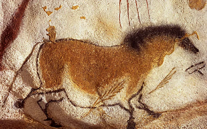 Peinture d'un cheval sur une paroi de la grotte de Lascaux.