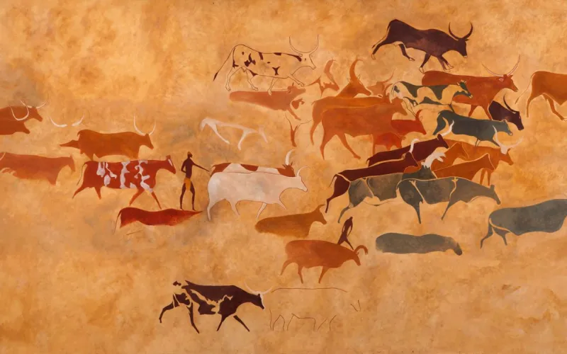 Relevé d'une fresque rupestre du Tassili en Algérie par Henri Lhote